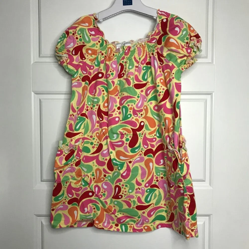 Hanna Andersson Multicolor 100% Cotton Knit Shift Dress Pockets Girls Size 120cm